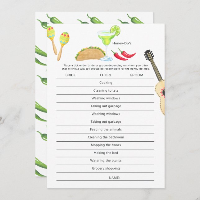 Mexican Fiesta Taco 'bout Love Honey Do's Game Invitation (Front/Back)