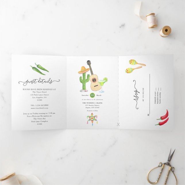 Mexican Fiesta Taco 'bout Love Tri-Fold Invitation (Inside)