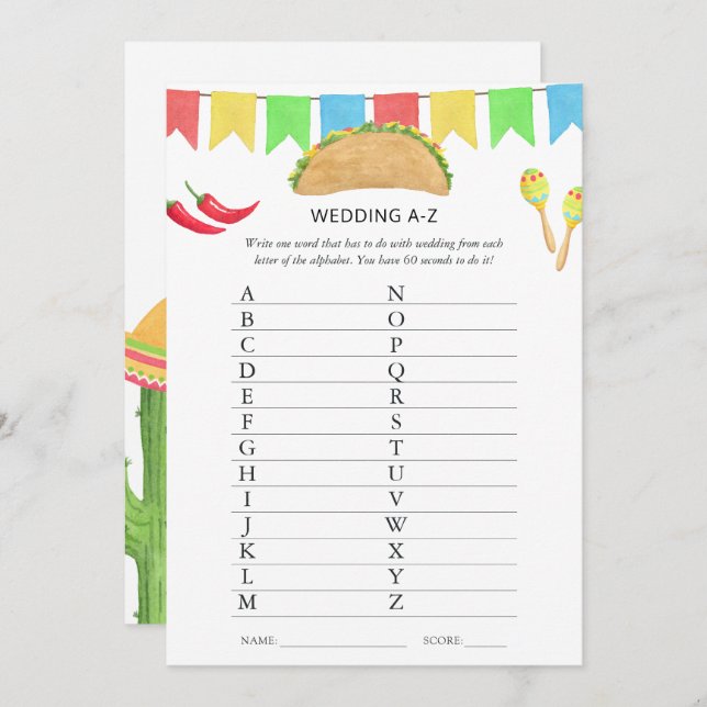 Mexican Fiesta Taco Bridal Shower Game Invitation (Front/Back)