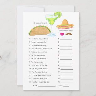 Mexican Fiesta Taco Bridal Shower Game Invitation