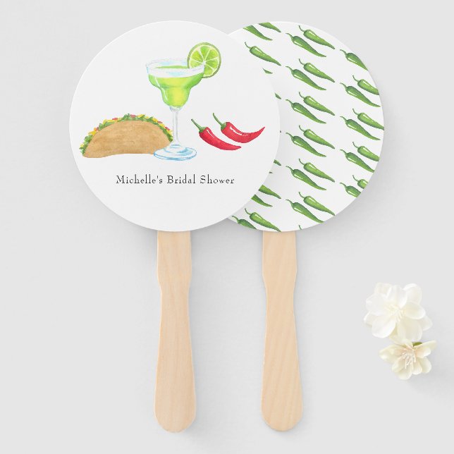 Mexican Fiesta Taco Bridal Shower Hand Fan (Front and Back)