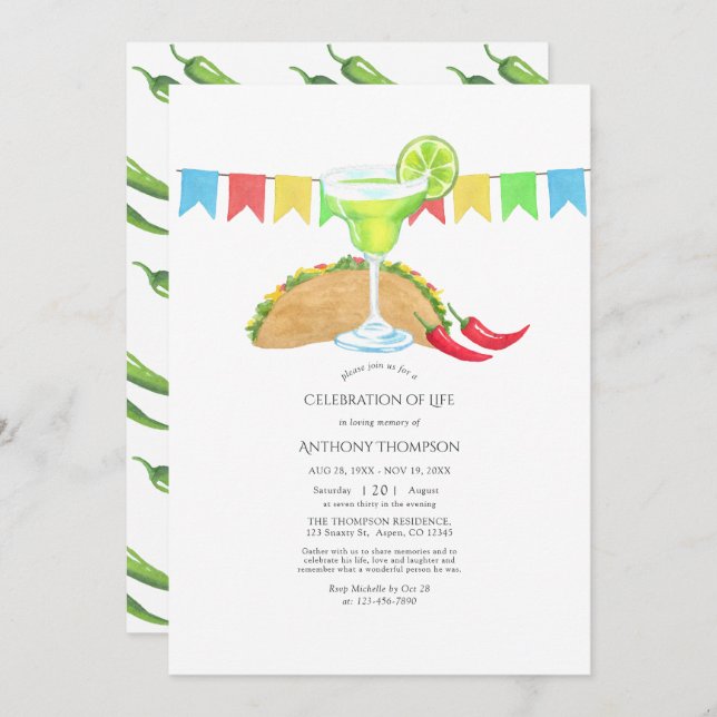 Mexican Fiesta Taco Celebration of Life Invitation (Front/Back)