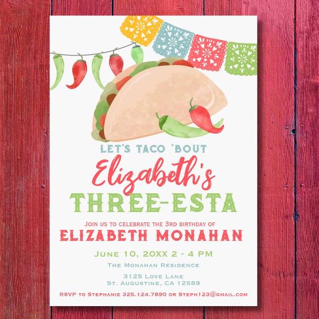 Mexican Fiesta Taco Three-esta Birthday  Invitation (Creator Uploaded)