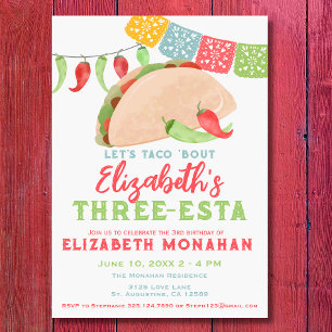Mexican Fiesta Taco Three-esta Birthday  Invitation