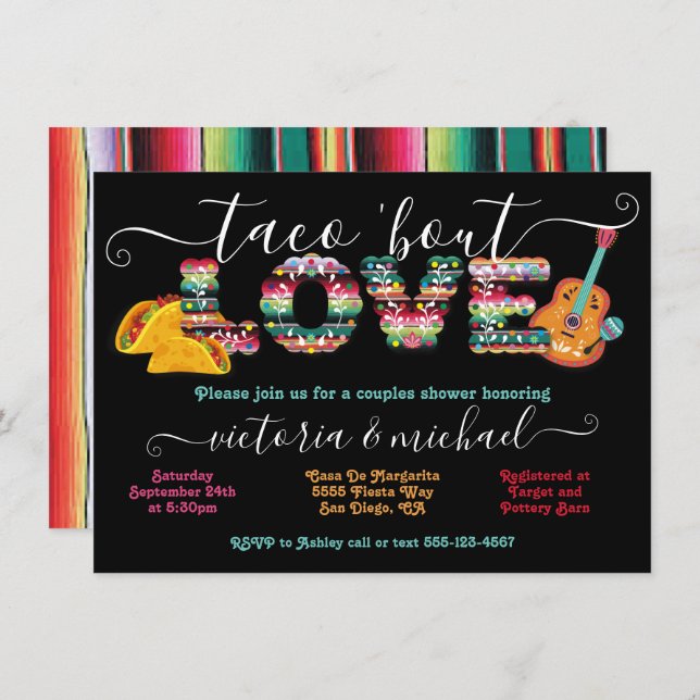 Mexican Fiesta Taco'bout Love couples shower  Invi Invitation (Front/Back)