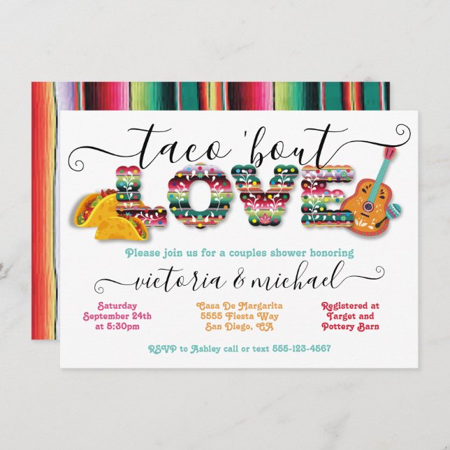 Mexican Fiesta Taco'bout Love couples shower  Invitation (Front/Back)