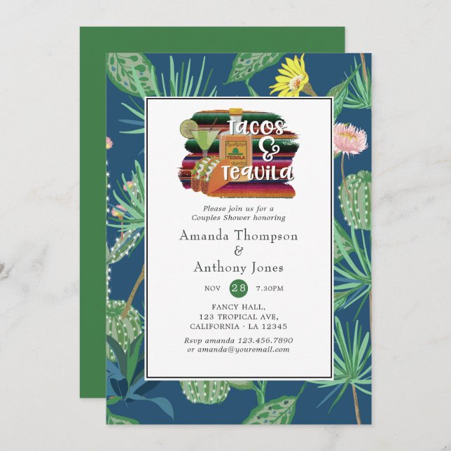 Mexican Fiesta Tacos and Tequila Couples Shower Invitation (Front/Back)