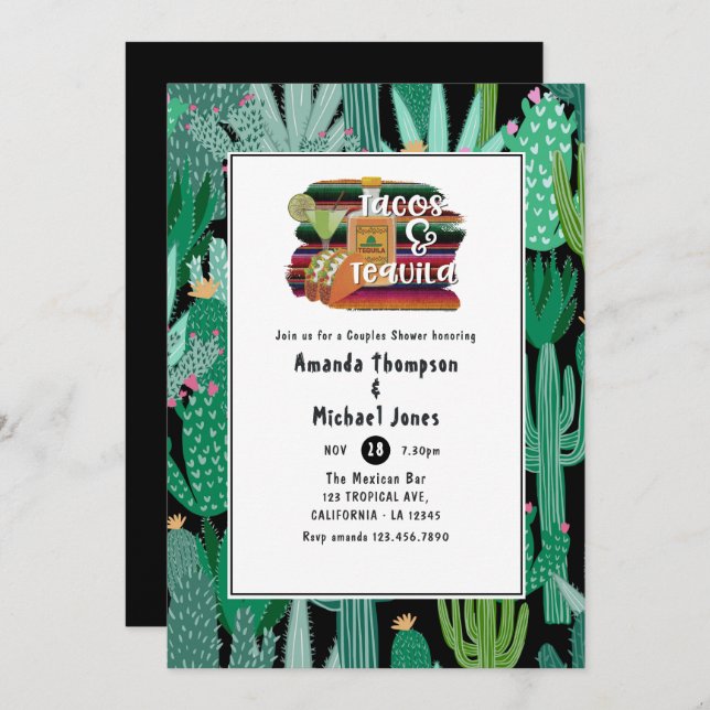 Mexican Fiesta Tacos and Tequila Couples Shower Invitation (Front/Back)