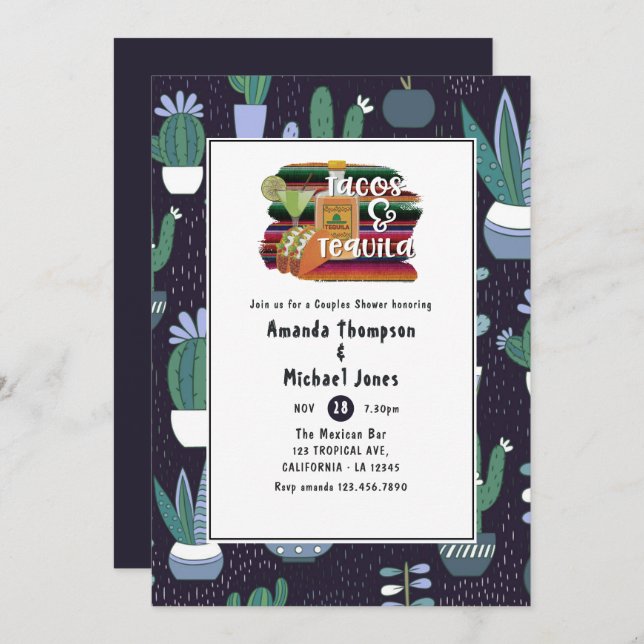 Mexican Fiesta Tacos and Tequila Couples Shower Invitation (Front/Back)