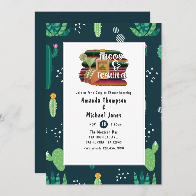 Mexican Fiesta Tacos and Tequila Couples Shower Invitation (Front/Back)
