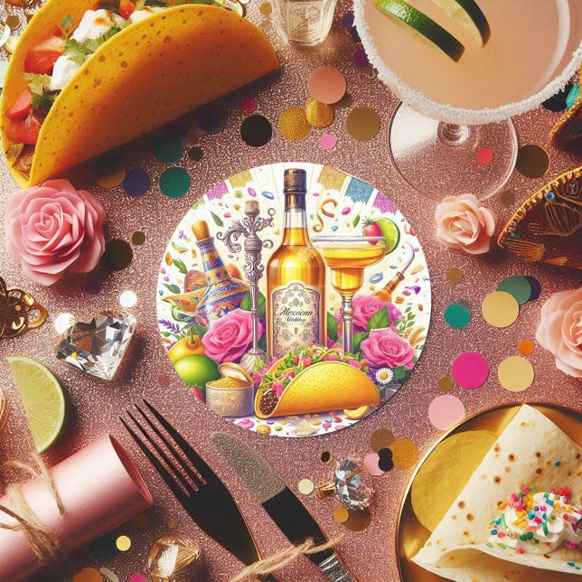 Mexican Fiesta Tequila Wedding Classic Round Sticker (Mexican Fiesta Tequila Wedding Classic Round Sticker)