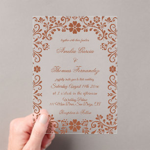 Mexican Fiesta Terracotta Floral Wedding Acrylic Invitations