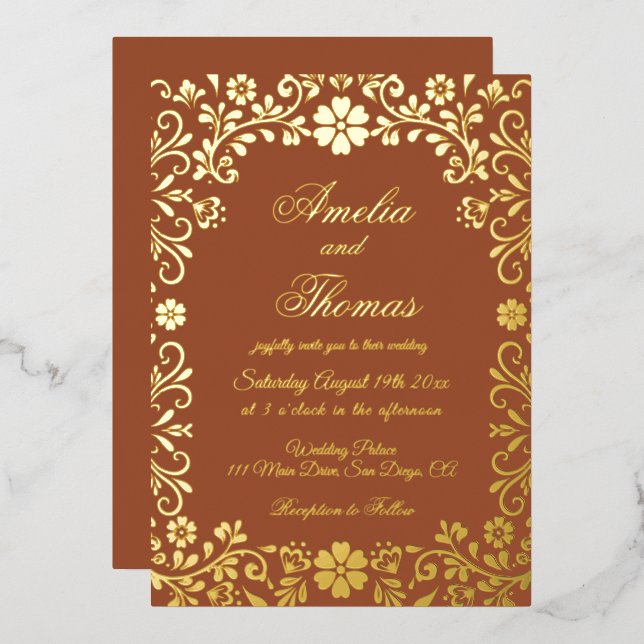 Mexican Fiesta Terracotta Gold Wedding  (Front/Back)