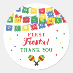 Mexican Fiesta Theme First Birthday Invitation Classic Round Sticker