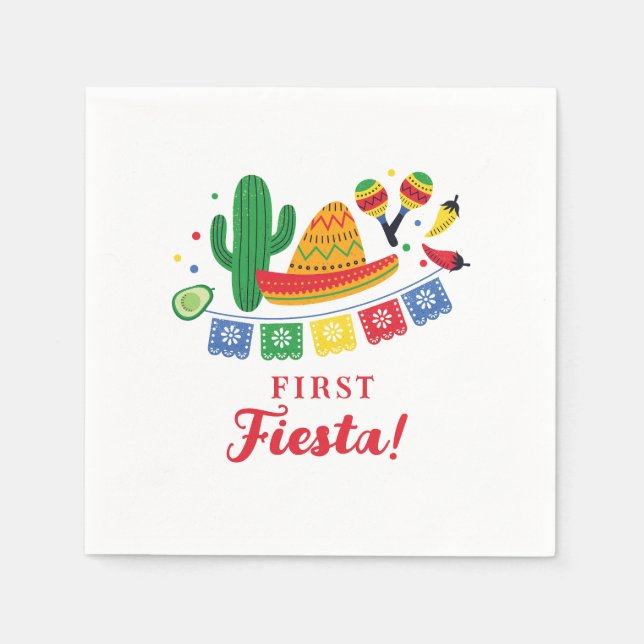 Mexican Fiesta Theme First Birthday Invitation Napkin (Front)
