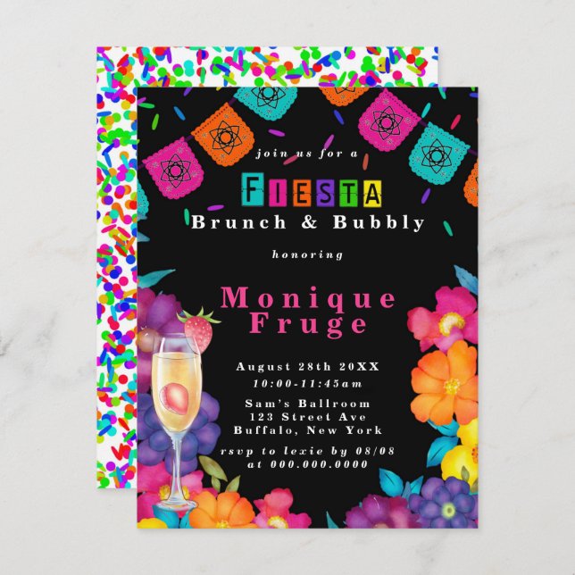 Mexican Fiesta Vivid Floral Brunch & Bubbly Invitation (Front/Back)