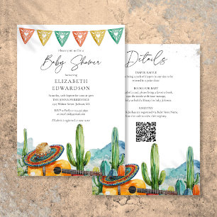 Mexican Fiesta Watercolor  All In One Baby Shower Invitation