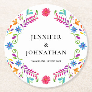 Mexican Fiesta Wedding Party Round Paper Coaster