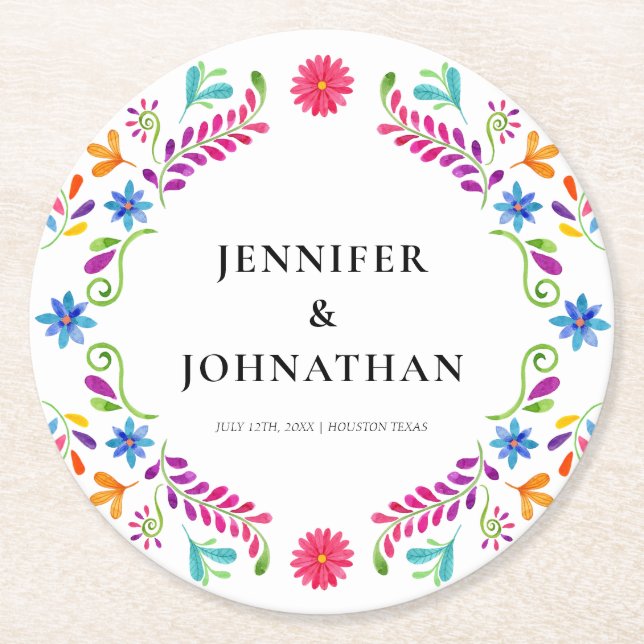 Mexican Fiesta Wedding Party Round Paper Coaster (Front)