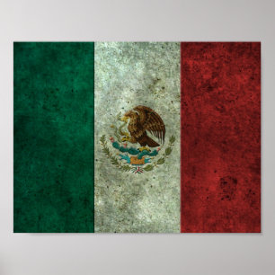 Mexican Flag Aged Steel Effect Poster