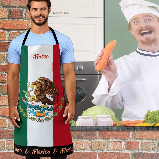 Mexican Flag apron, Mexico, Mexican Chefs kitchen Apron (Creator Uploaded)