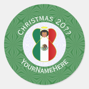Mexican Flag Christmas Angel Personalised Classic Round Sticker