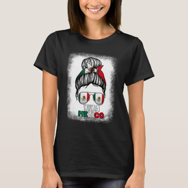 Mexican Flag  For Women Viva Mexico Messy Bun T-Shirt (Front)