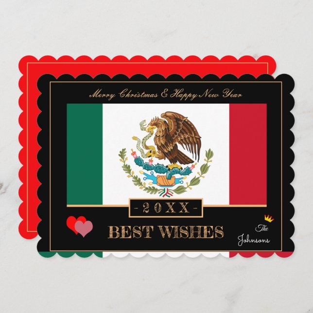 Mexican Flag & Happy New Year/Best Wishes Mexico Holiday Card (Front/Back)
