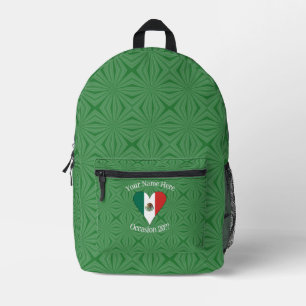 Mexican Flag Heart Green Background Personal Text Printed Backpack