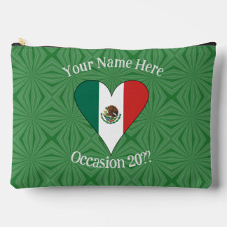 Mexican Flag Heart Green Background Personalised  Accessory Pouch