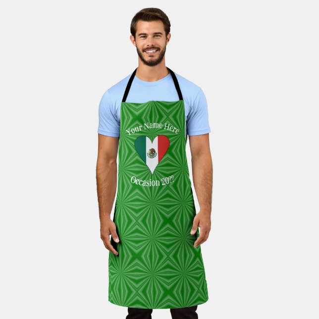 Mexican Flag Heart Green Background Personalised  Apron (Worn)