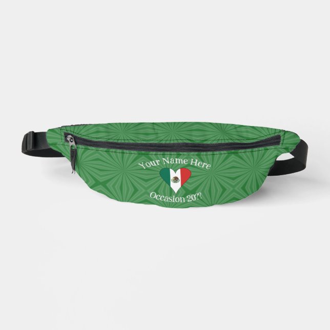 Mexican Flag Heart Green Background Personalised  Bum Bags (Front)