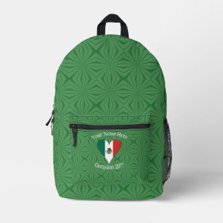 Mexican Flag Heart Green Background Personalised  Printed Backpack