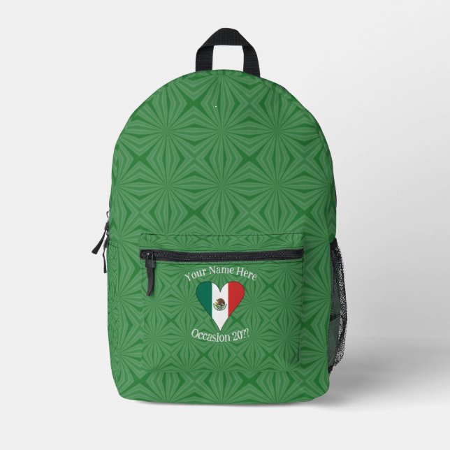 Mexican Flag Heart Green Background Personalised  Printed Backpack (Front)