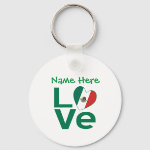 Mexican Flag Heart Green LOVE Personalised Metal Key Ring