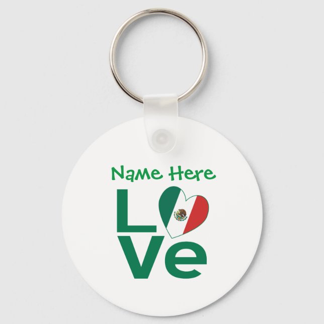 Mexican Flag Heart Green LOVE Personalised Metal Key Ring (Front)