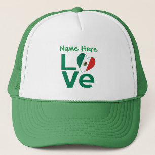 Mexican Flag Heart Green LOVE Personalised Trucker Hat
