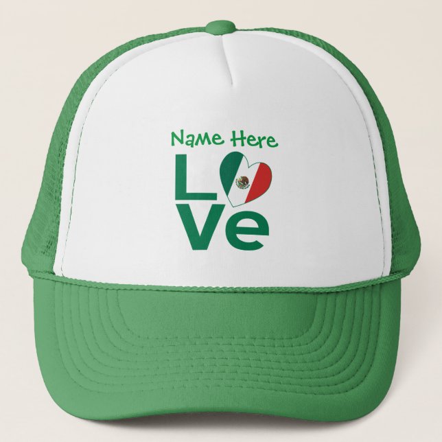 Mexican Flag Heart Green LOVE Personalised  Trucker Hat (Front)