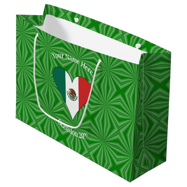Mexican Flag Heart Personalised Large Gift Bag (Front Angled)