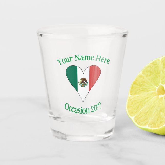 Mexican Flag Heart Personalised  Shot Glass (Front)