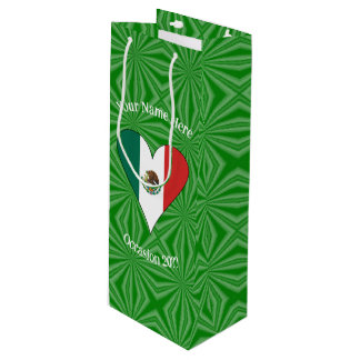 Mexican Flag Heart Personalised Wine Gift Bag