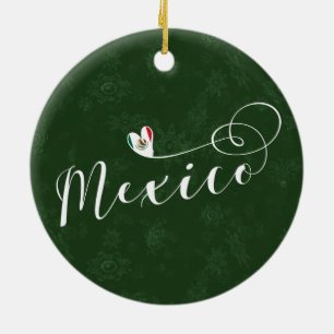 Mexican Flag In Heart, I Love Mexico Ceramic Ornament