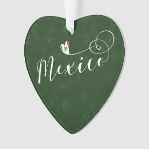 Mexican Flag In Heart, I Love Mexico Ornament