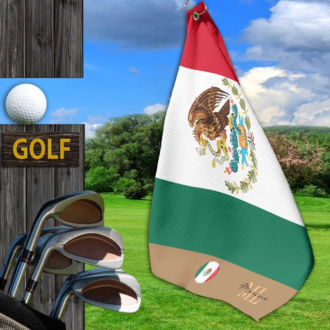 Mexican flag & Mexico monogrammed Golf /sports Gol Golf Towel (Creator Uploaded)