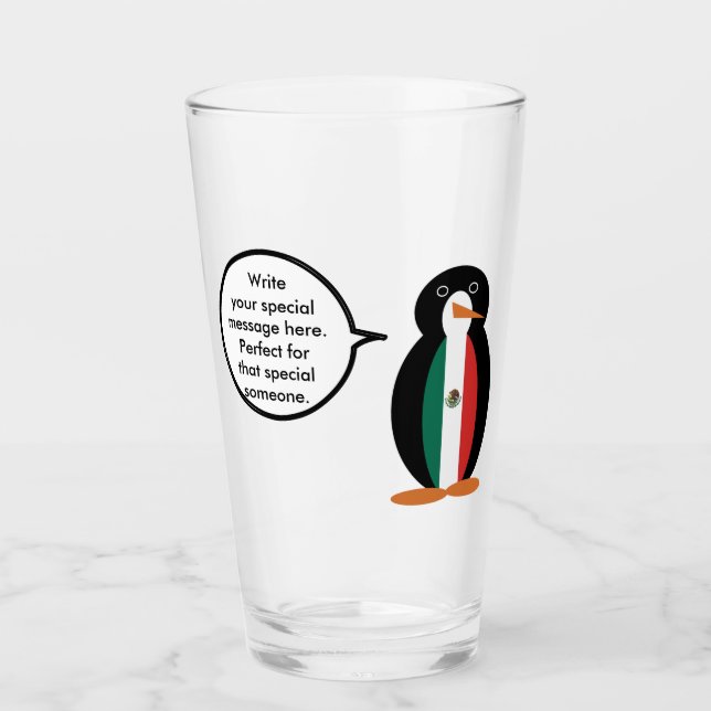 Mexican Flag Ms. Penguin Drinking Glass (Front)