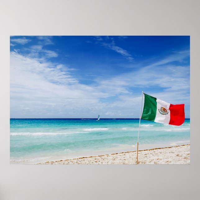 Mexican Flag on a Beach Poster (Front)