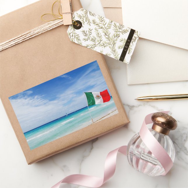 Mexican Flag on Sandy Beach  Rectangular Sticker (Gifting)