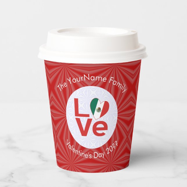 Mexican Flag Red Letter LOVE Personalised Paper Cups (Front)