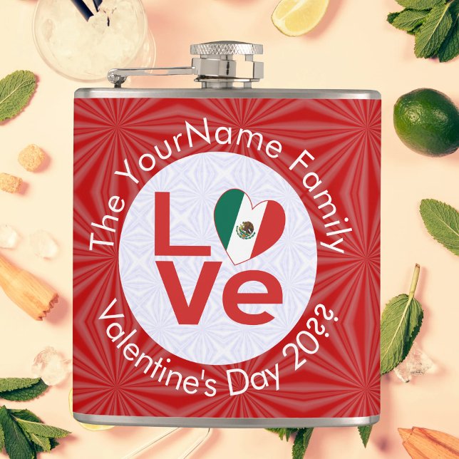 Mexican Flag Red LOVE Hip Flask (Creator Uploaded)
