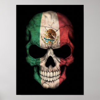 Mexican Flag Skull on Black Poster